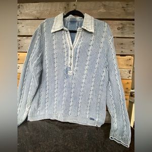 BLUE WILLI’S Cotton, denim,v-neck,button front, collared, knit blue sweater XXL